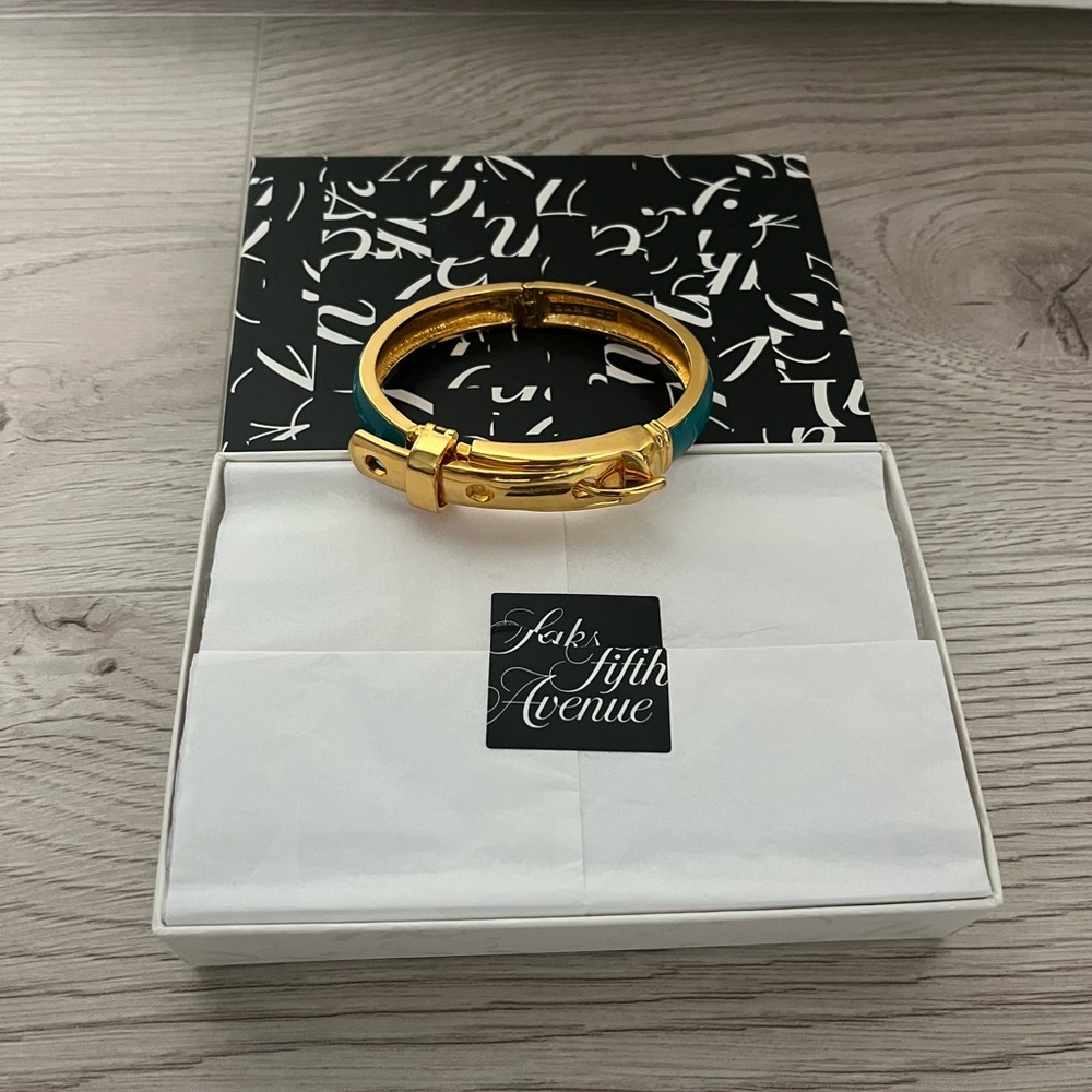 Gold and Teal Bangle Bracelet